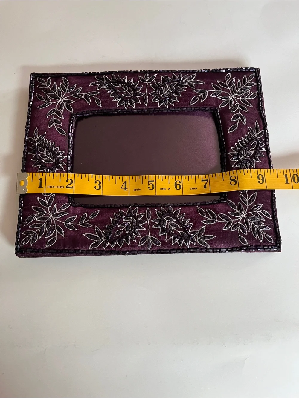 Pier 1 NIB purple cadre paisley brode tufted embroidered bead picture frame 4x6